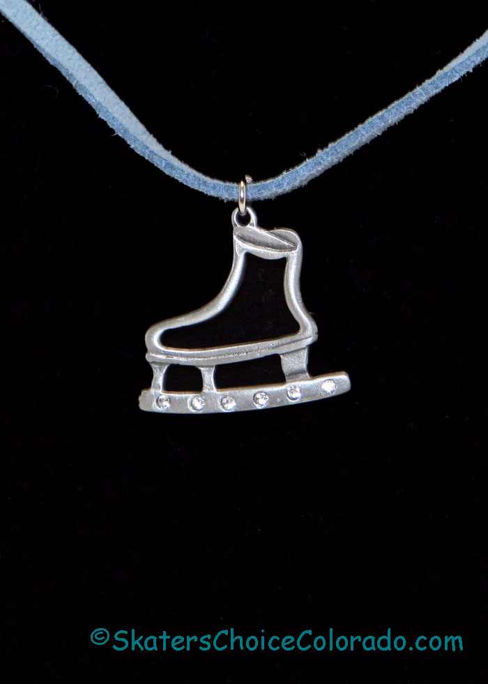 Jewelry Pewter Skate Pendant on Suede Cord Blue - Click Image to Close