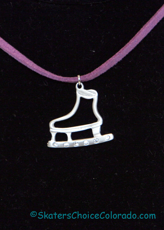 Jewelry Pewter Skate Pendant on Suede Cord Purple - Click Image to Close