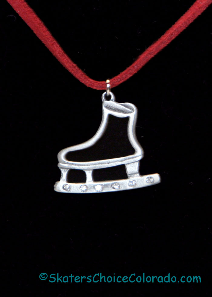 Jewelry Pewter Skate Pendant on Suede Cord Red - Click Image to Close