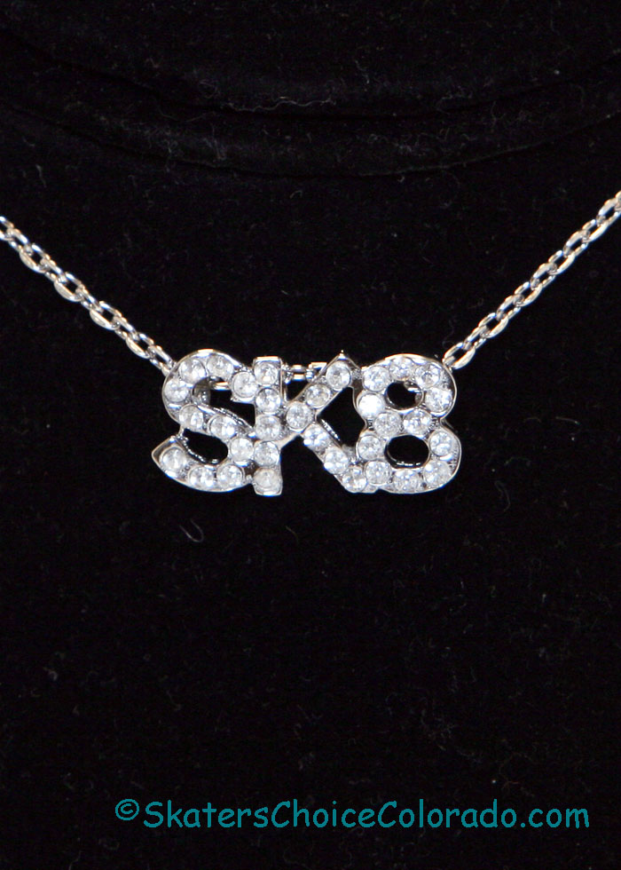 Jewelry SK8 Necklace with Crystals on a 16 Inch Chain - Click Image to Close