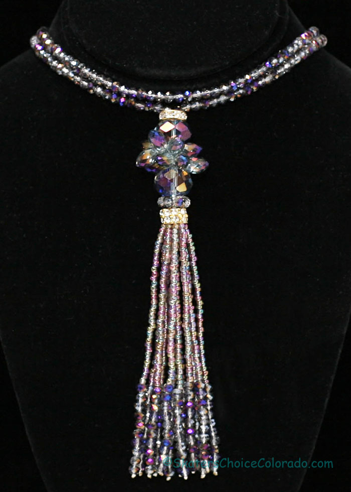 Crystal Tassel Drop Necklace Purple 18 Inch - Click Image to Close