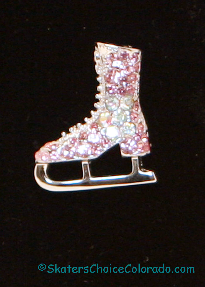 Pin Skate Boot Silver with Pink Crystals - Click Image to Close
