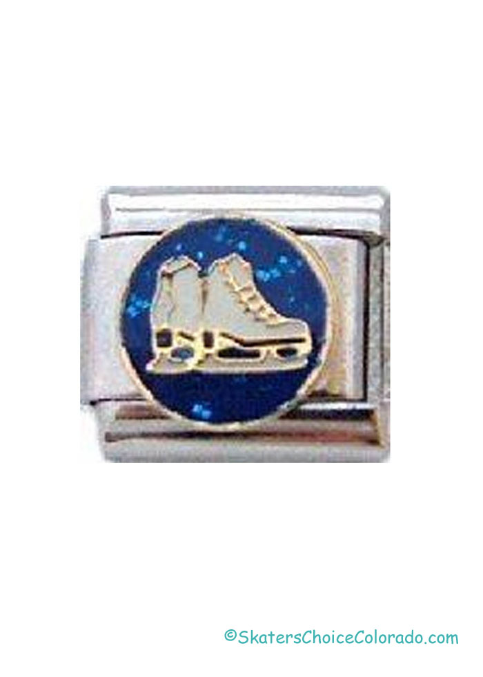 Figure Skating Italian Charm Link Blue Medallion W/White Skates - Click Image to Close