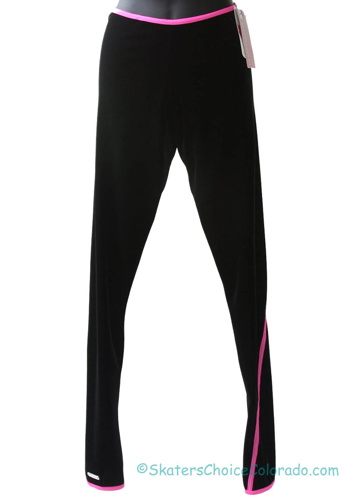 2816 Mondor Black Velvet Leggings W Hot Pink Trim Adult Medium - Click Image to Close