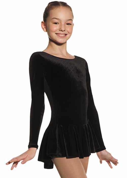 Mondor Black Velvet LS Dresses Flat Skirt Shelf Bra - Click Image to Close