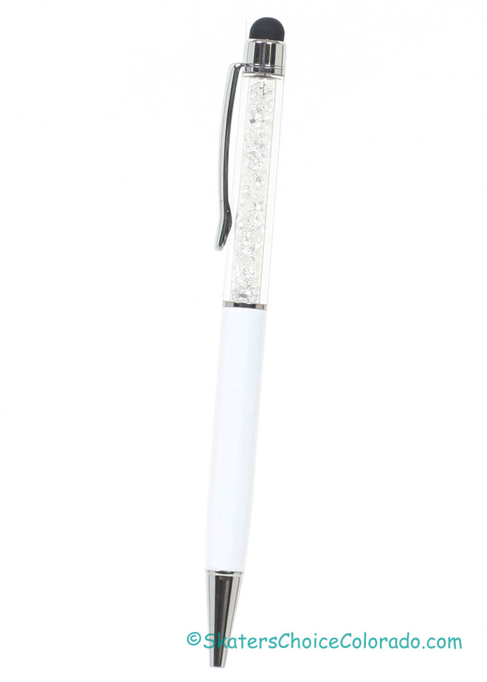 Crystal Ball Point Pen W Touch Screen Stylus White - Click Image to Close