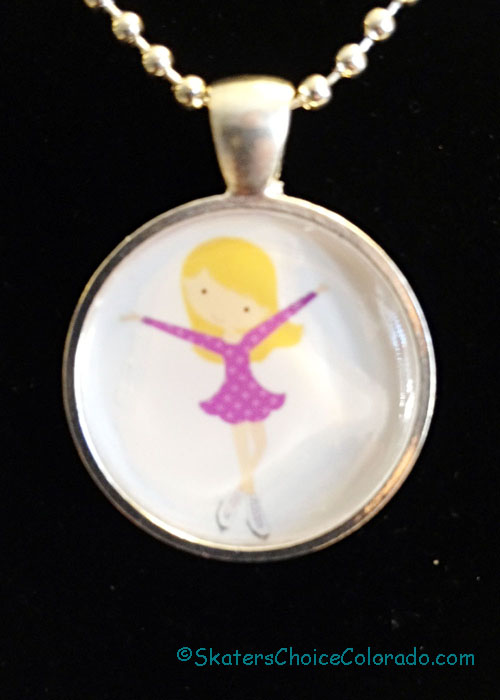 Skater Girl in Pink Dress Necklace Blonde - Click Image to Close