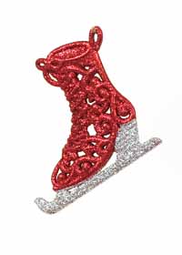 Filigree Glittered Red and Silver Ice Skate Ornament