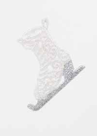 Filigree Glittered White and Silver Ice Skate Ornament