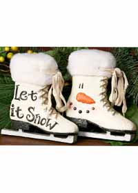 * Hanging Pair of Resin Skates Let it Snow Snowman *