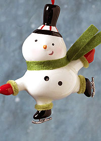 Skating Snowman with a Green Scarf