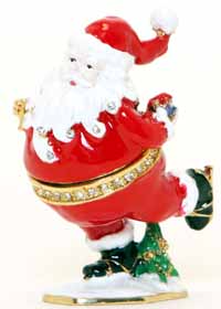 Swarovski Beaded Enamel Santa Skating Ring Box
