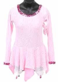 Consignment Custom Pink Lycra White Lace Overlay LS Child 12-14