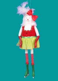 Snow Girl Skater with Red Top and Green Skirt Christmas Ornament