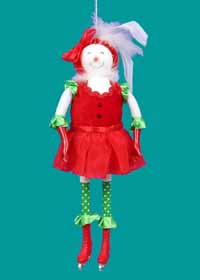 Snow Girl Skater with a Red Top and Red Skirt Christmas Ornament