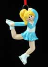 Ornament Blonde Ice Skate Girl In Blue Dress Acrylic 4" Tall
