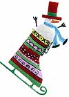 Tin Ice Skate Ornament Striped Glitter with Snowman