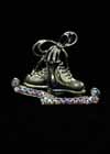 Pin Pair of Skates Gold Tone with Rhinestone Blades
