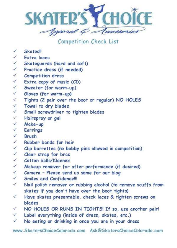 Skater's Choice FREE Printable Competition Checklist
